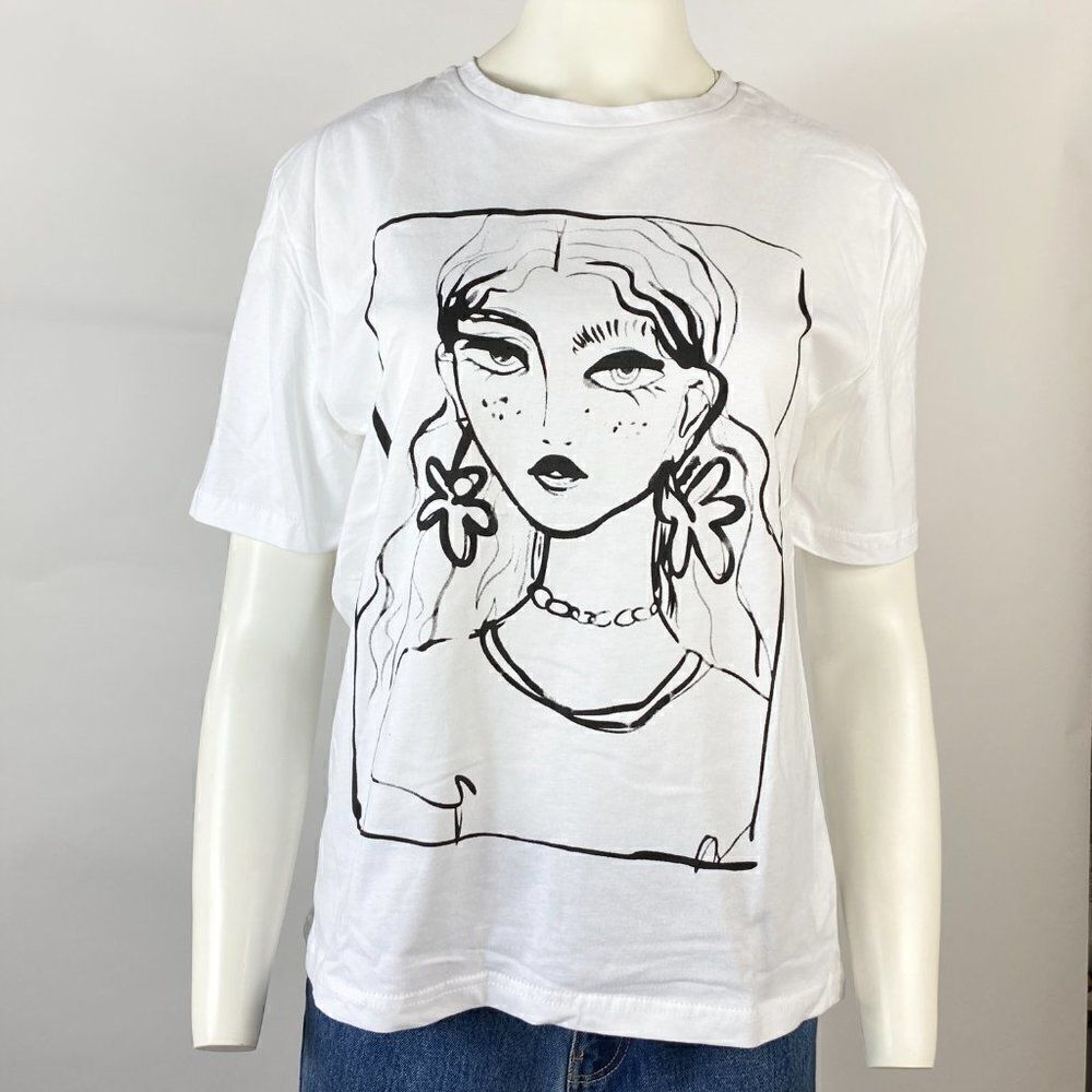 ZARA WOMAN GIRL FACE PRINT T-SHIRT GRAPHIC